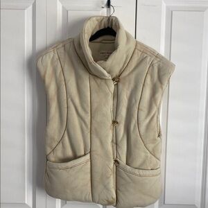 Free People Cream Quilted Vest with High Collar